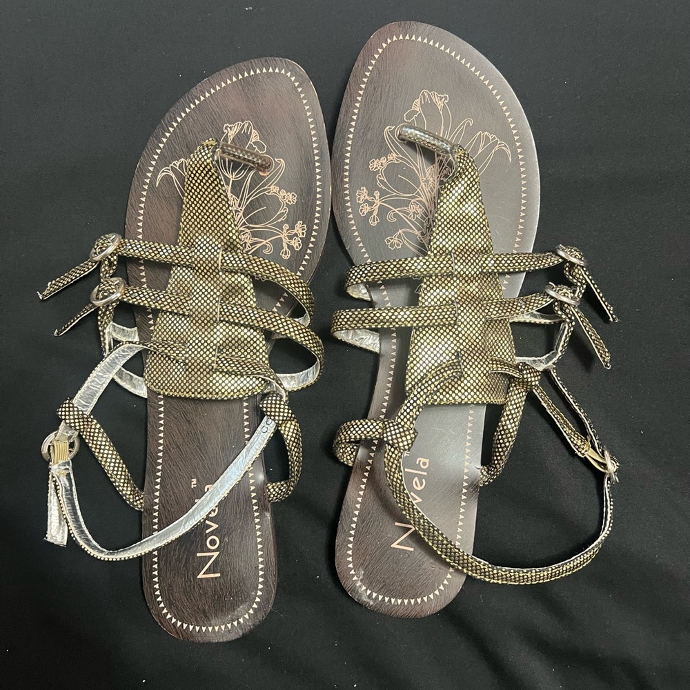 Metallic Gold Braided Strappy Women's Flat Sandals